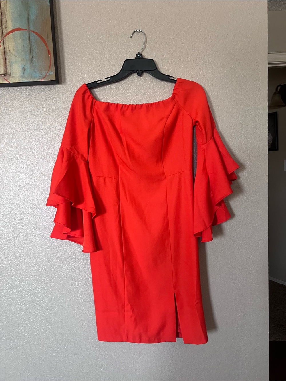 VENUS Red Off-the-Shoulder Ruffle Sleeve Mini Dress